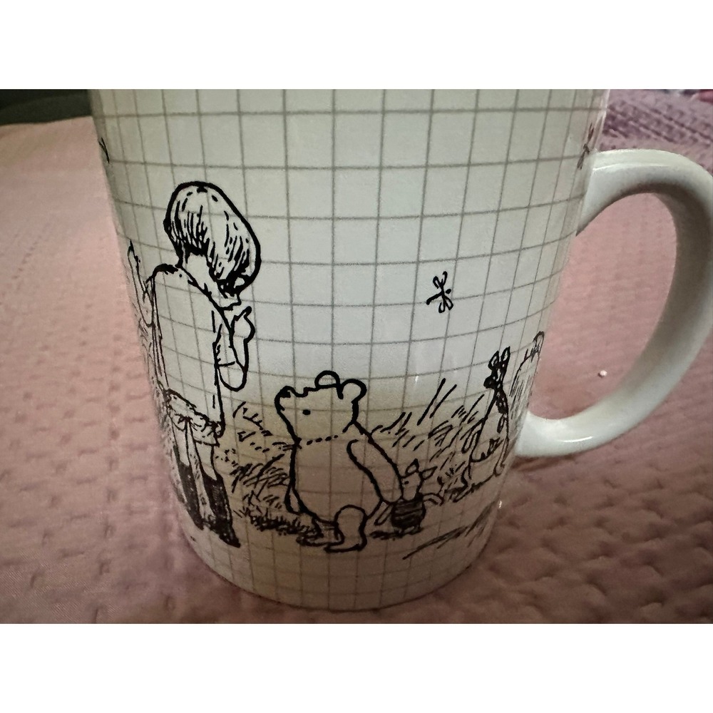 Disney Winnie the Pooh Christopher Robin Sketch Grid Ceramic Coffee Mug Cream